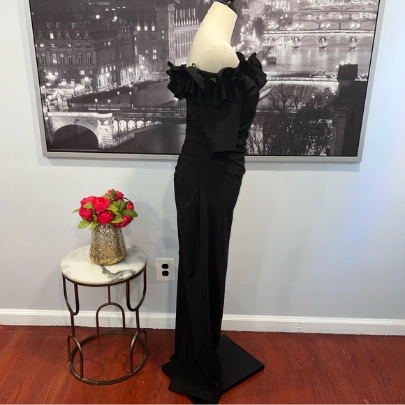 Xscape Black Ruffled Off The Shoulder Maxi Evening Gown NWT - Reemoly - Picture 16 of 16